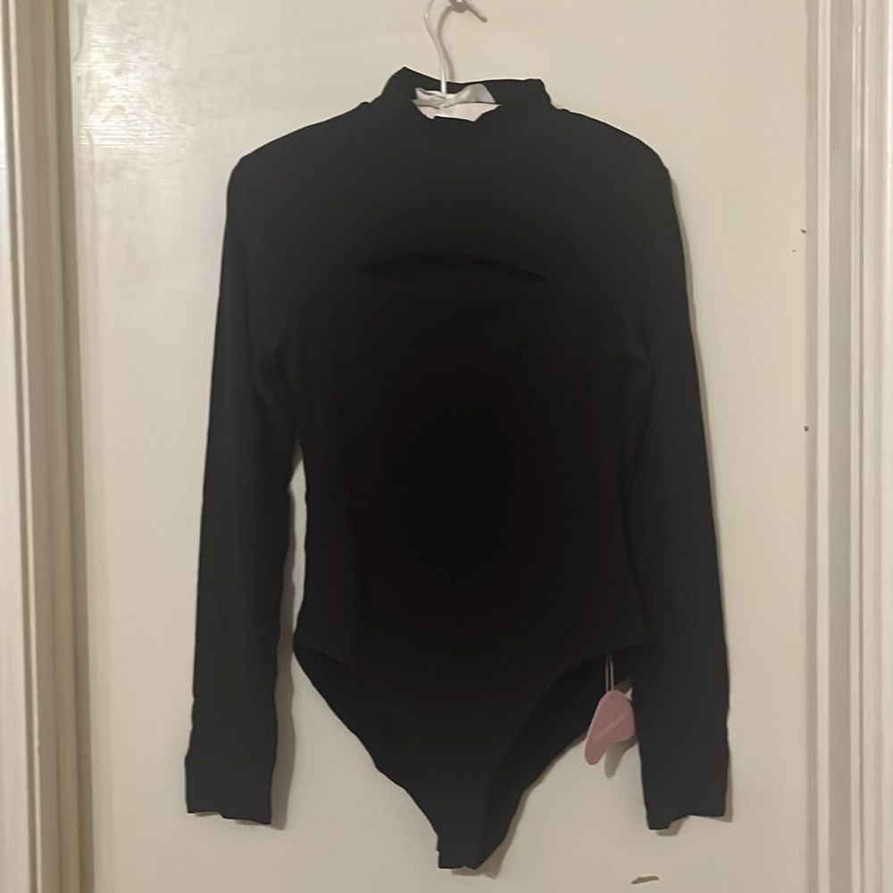 ALGALAROUND Women Double Lined Long Sleeve Bodysuits Cut out Mock Neck